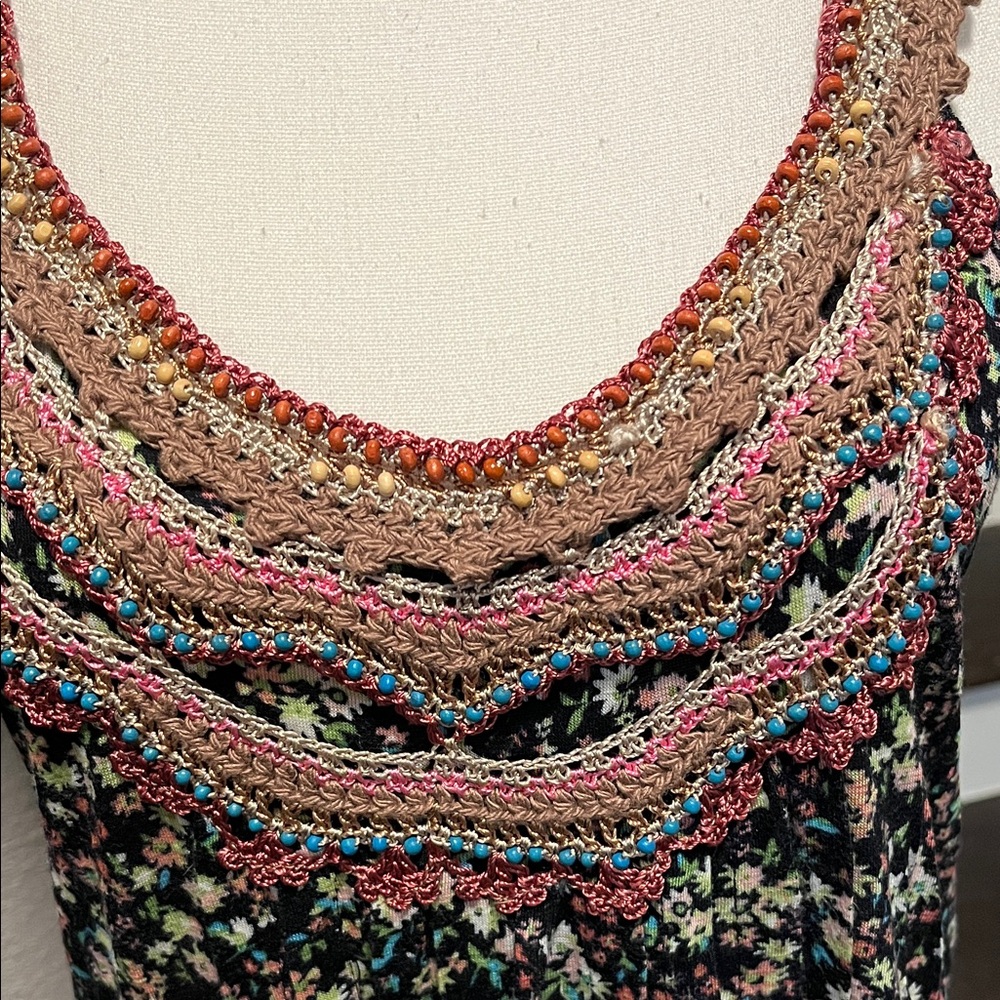 American Rag Multicolor Floral Top with crochet & Beads. Draw string bottom XL